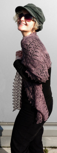 Nicole Eitzinger wearing a hand-knitted lace shawl